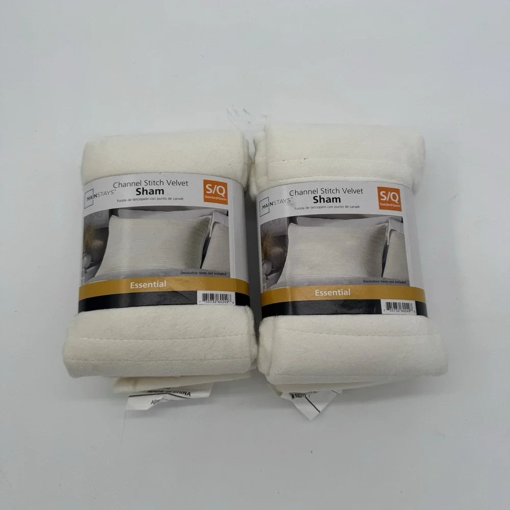Mainstays‎ Channel Stitch Velvet Pillow Sham Lot 2 Standard Queen Vanilla Cream